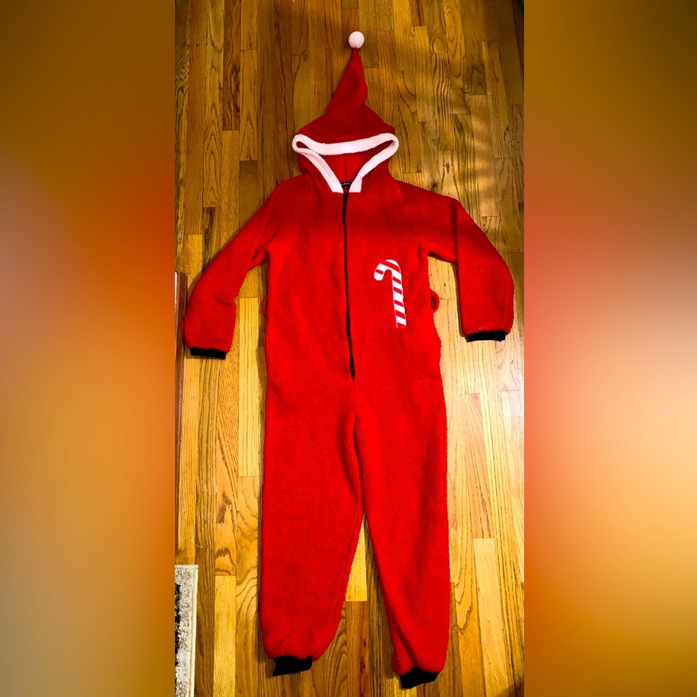 #Followme Red Candy Cane Fleece One Piece Pajamas Women’s Size M